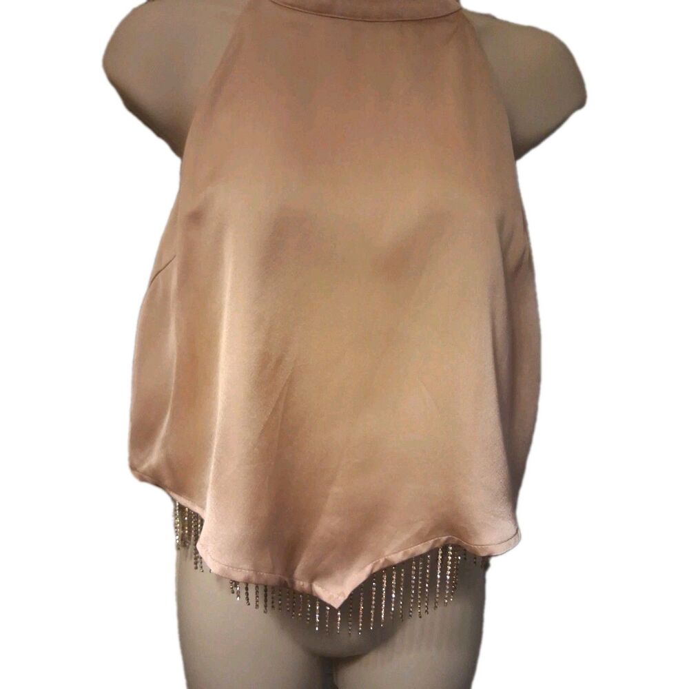 Blue B Blush Colored Halter Top With Rhinestone Fringe Size M Handkerchief New